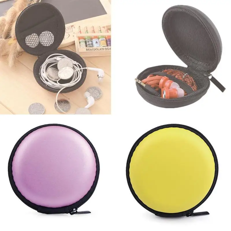 1pc Eva Headset Storage Bag For Earphone Headphone Mini Zipper Round Shape Multicolor Optional Glossy Headphone Storage