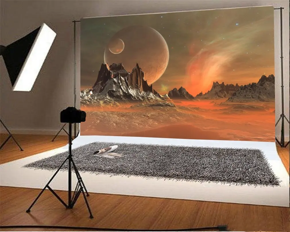 

Photography Backdrop The Moon Mountain Rock Stones Twinkle Stars Colorful Sky Science and Technology Abstract