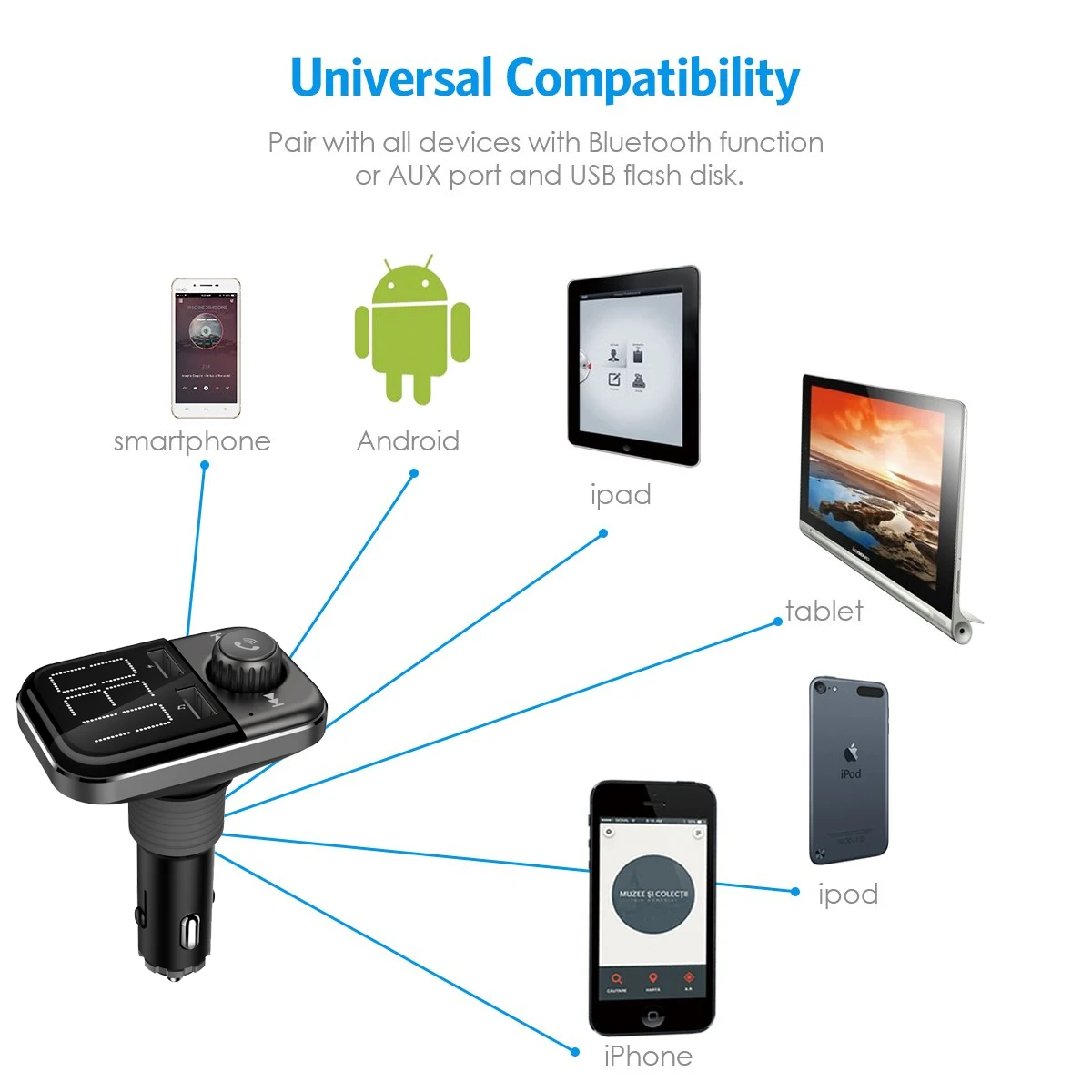 BT72 Быстрая зарядка 3 0 двойной usb порт автомобильное зарядное устройство Bluetooth