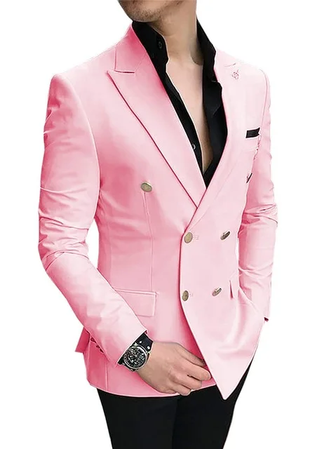 New Arrival Custom Men's Suits Casual Prom Tuxedos Slim Fit 2 Pieces Double Breasted Wedding Grooms(Blazer+Pants+Tie