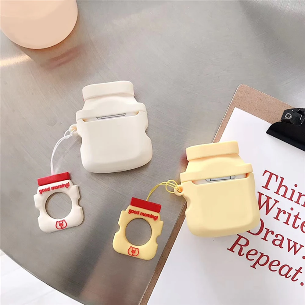 Силиконовый чехол для Airpods в форме бутылки молока с милым мультяшным 3D рисунком