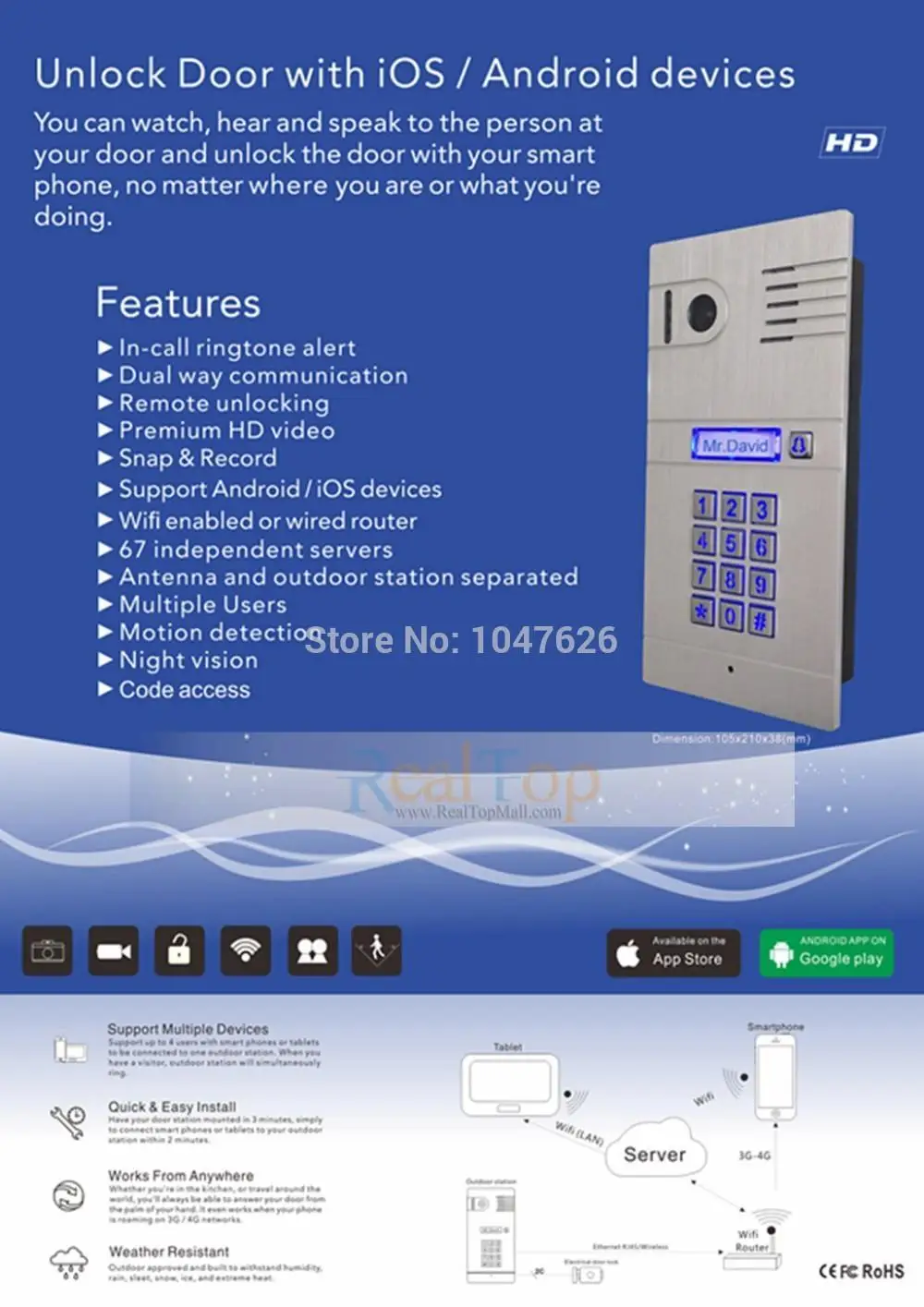 Remote Control camera Doorbell Wireless IP Intercom video door phone System