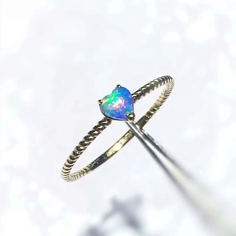 

ANI 18K Yellow Gold (AU750) Engagement Women Ring Certified Heart Shape Natural Opal Fashion Ring for Women Anniversary Gift