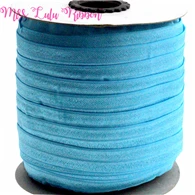 

50 yards 5/8"16mm solid color matt fold over elastic ribbon turquoise foe DIY handmade headband material hair bows gift wrap