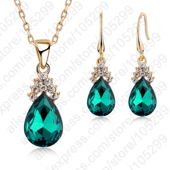 

Free Shipping Yellow Gold Color Clear Austiran Crystal Necklace/ Earring Women Wedding Jewelry Sets