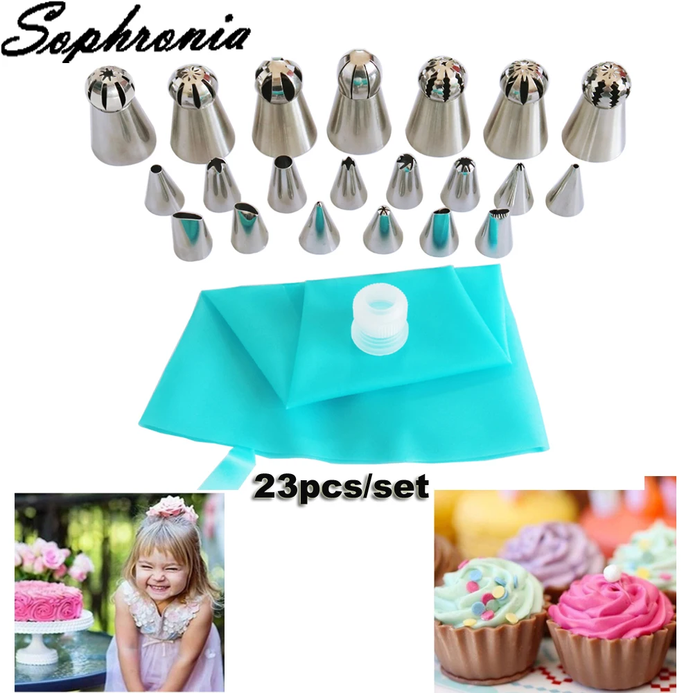 

Sophronia 23PCS/set Cake Nozzle Pastry Cake Icing Piping Nozzles Pastry Stainless Steel Cake Decorating Tips CS121
