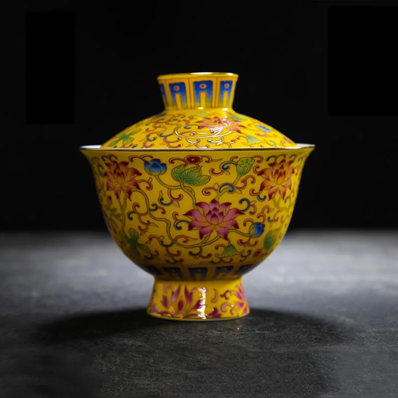 

Chinese Style Ceramic Gaiwan Hand Painted Enamel Color Drinkware Vintage Tea Bowl Home Kung Fu Tea Set Teapot Kettle Sent Friend
