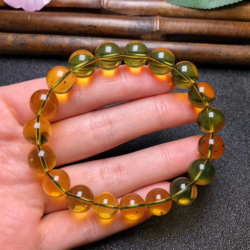 

10.6mm Natural Blue Amber Bracelet From Mexico For Woman Man Gift Healing Stone Round Beads Gemstone Bracelet AAAAA Certificate