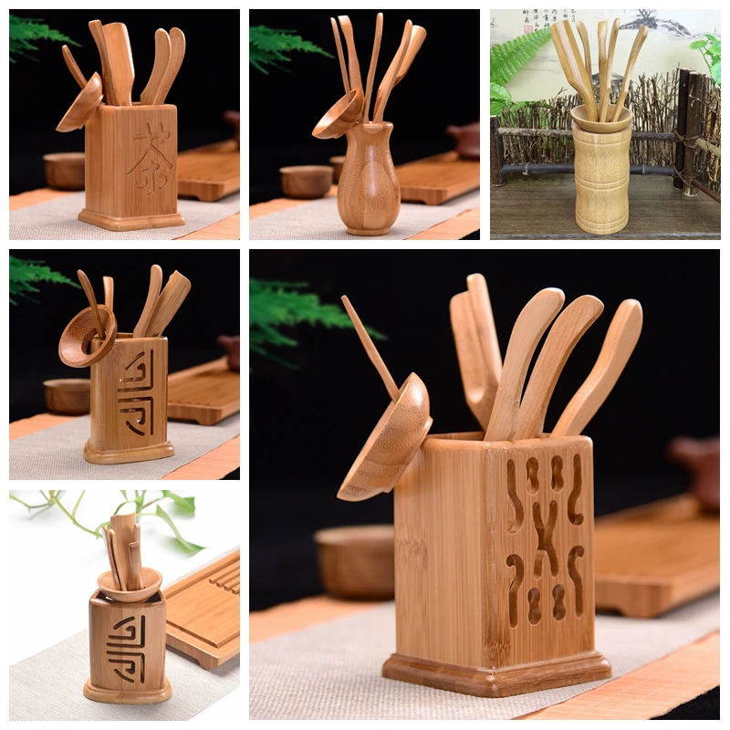 

Natural Bamboo 6pcs/set Tea accessories (tea scoop ,needle ,clip,chaze ,infuser,Holder) Chinese kungfu Gentlemen Tea tools spoon