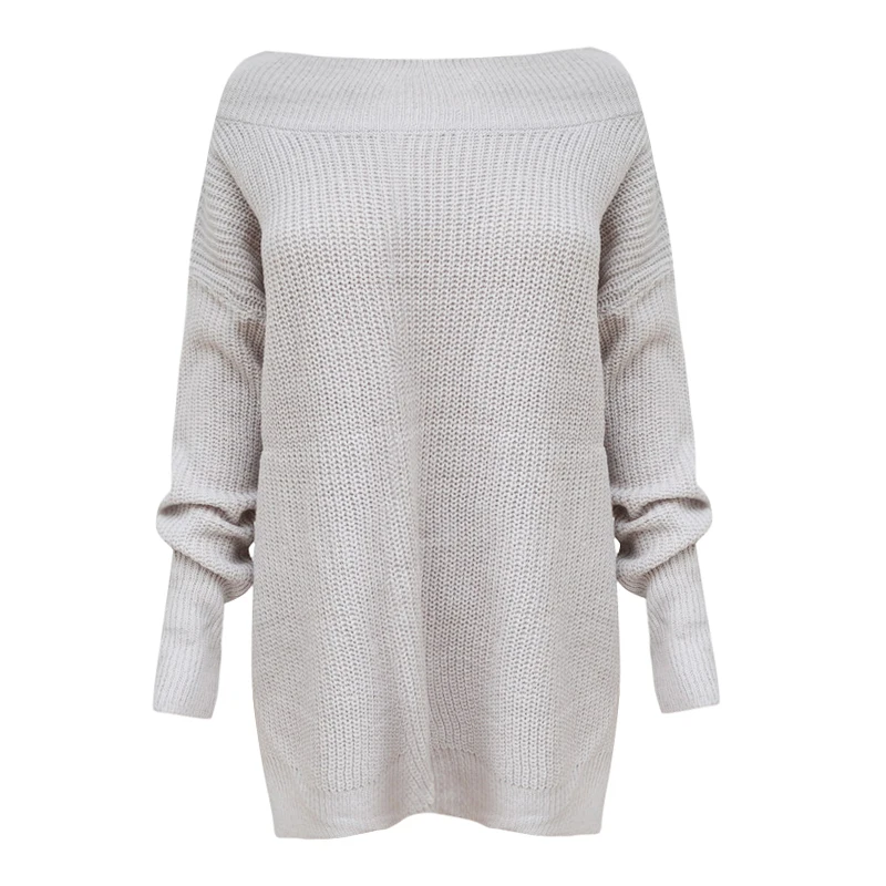 

2019 Autumn Winter jumpers Women knitted Sweater Off the Shoulder Tops Long Sleeve Pullover female tunic Solid Color Knitwear