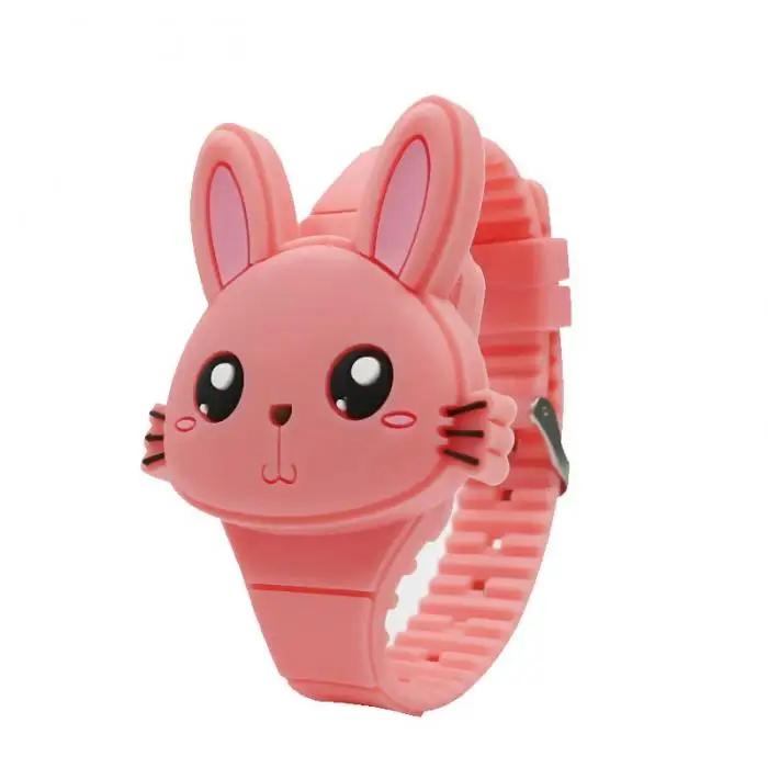 1 шт. Детские светодиодные электронные часы силиконовый ремешок мультфильм кролик флип чехол наручные часы прекрасный подарок FDC99