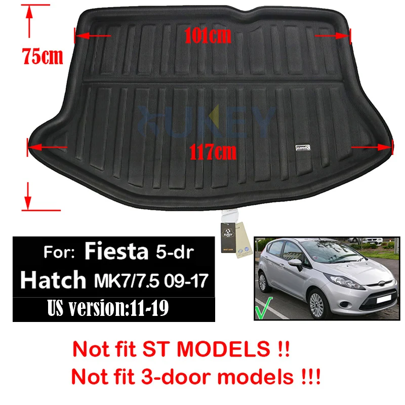 XUKEY грузовой лайнер лоток багажник коврик для Ford Fiesta MK7 Focus MK2 MK3 Mondeo Fusion Ecosport Escape Kuga Explorer Edge Endura - Название цвета: Fiesta MK7