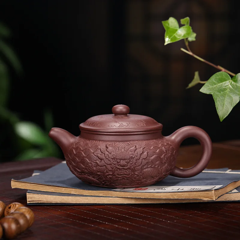 

Raw Ore Dark-red Enameled Pottery Teapot Dragon Design To Fake Something Antique Bright Red Robe Liu Shuming Manual Tea Set