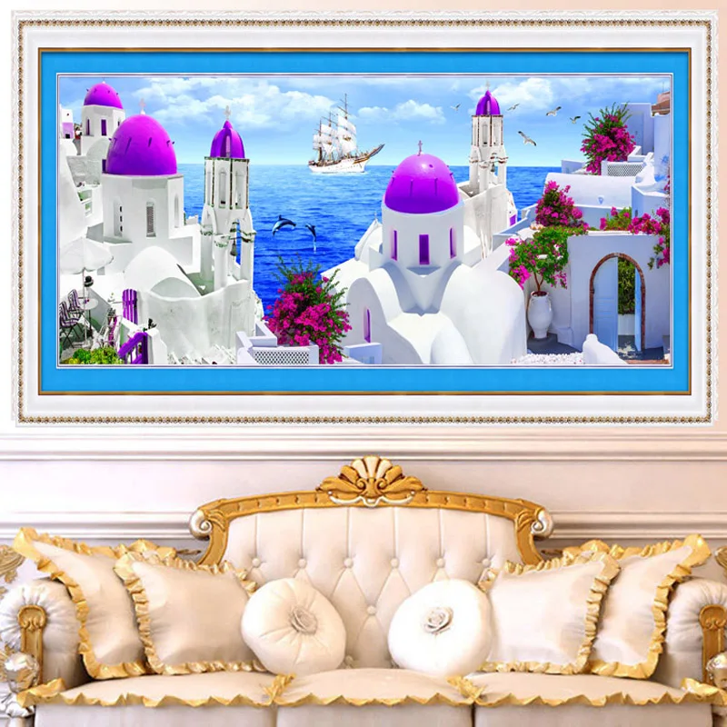 

5D DIY, Mordern Diamond Painting,Diamond Mosaic, Aegean Sea Romantic Castle,Scenery, Diamond Embroidery Cross Stitch Kit, Decor
