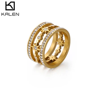 

Kalen Engagement Gold Color Stainless Steel Rings For Women Cubic Zirconia Wedding Bands Anillos Mujer Femme Jewelry Party Gift