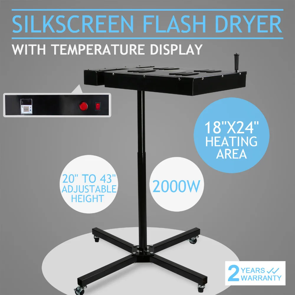 

18" x 24" Flash Dryer Silkscreen Printing T-Shirt Curing Equipment Adjustable Stand With Temperature Steel Construction Display