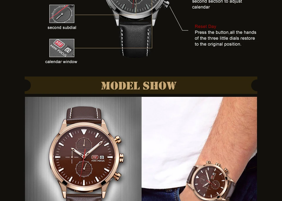 MINIFOCUS Мода черный мужской часы Повседневная кварцевые наручные часы натуральная кожа Группа часы водонепроницаемые часы для мужчин Orologio Uomo