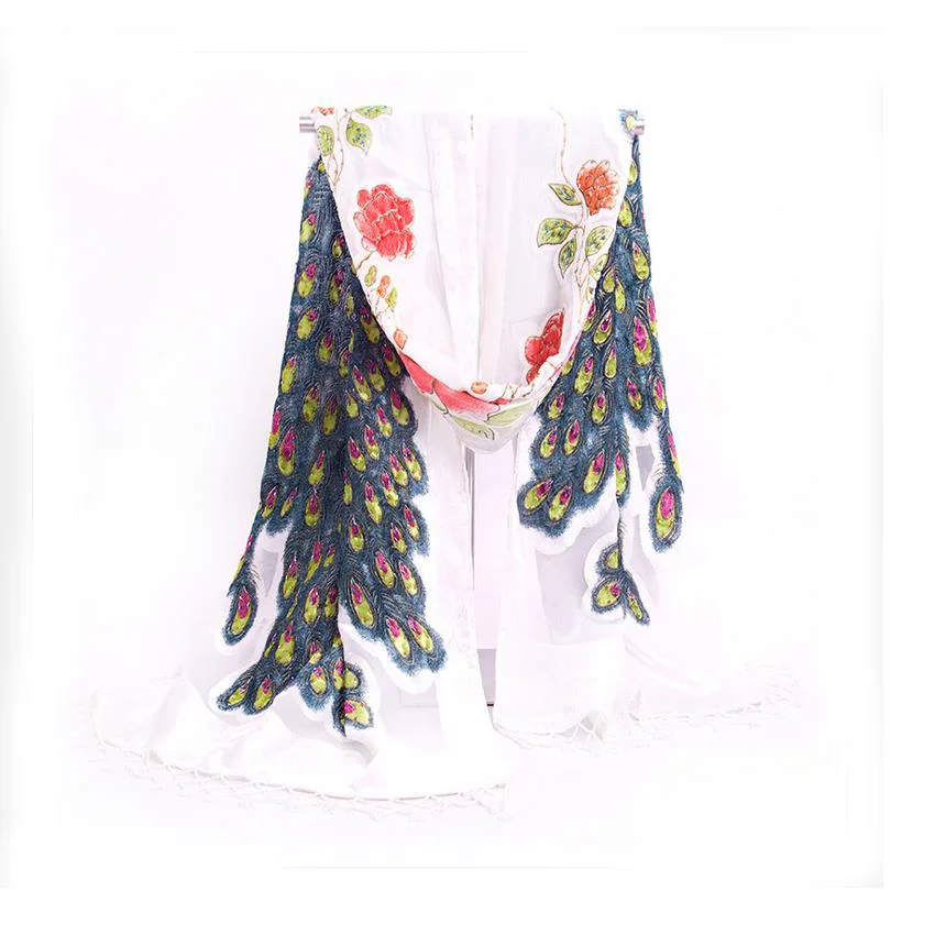 Серый ручной работы вышитый бисером шаль шарф китайский стиль женские бархатные шелковые шарфы павлин цветок обёрточная бумага кисточки Bufanda NP058
