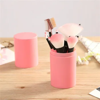 

12pcs Makeup Brushes Kit Holder Tube Convenient Portable Leather Cup Natural Hair Synthetic Foundation Cosmetic Soft Blush Brush