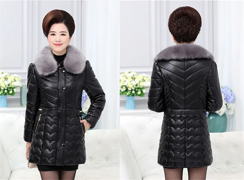Зимние женские парки куртка новая pu кожаная куртка пальто одежда для матери среднего возраста теплая пуховая хлопковая куртка размера плюс 5XL