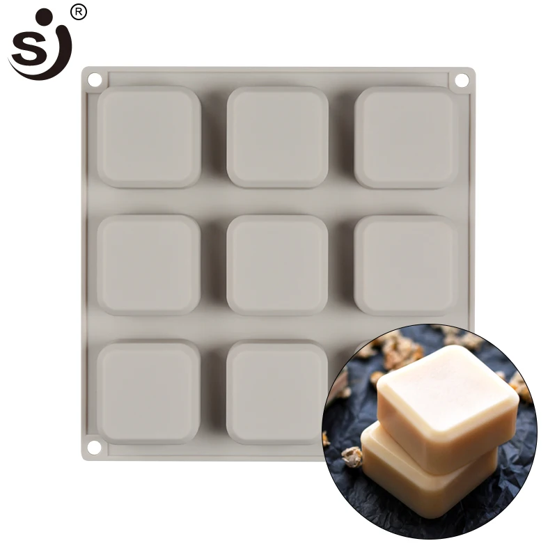 SJ 9 Cavity Square Silicone Soap Molds easy to Demolding Handmade Soap