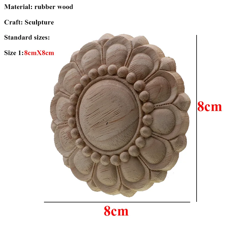 Круглый Европейский Стиль Винтаж Неокрашенная древесина Резные углу накладка аппликация, рама для домашней мебели Стены Двери шкафа декора ремесла - Цвет: 8cmX8cm