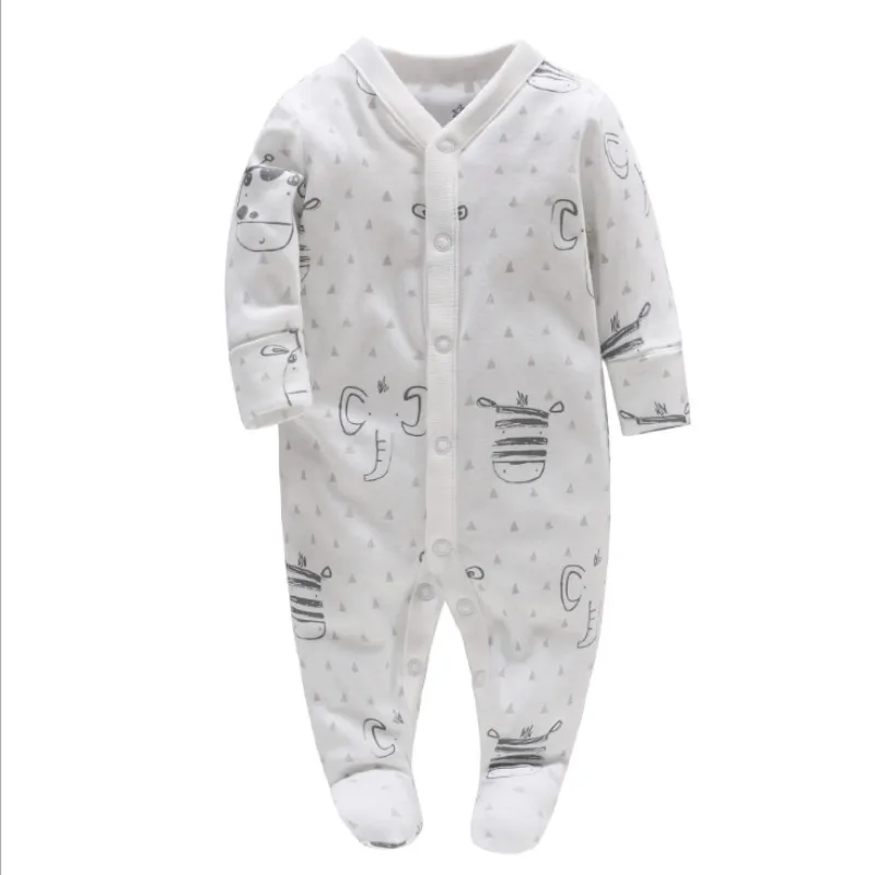 

Picturesque Childhood Newborn Baby Footies Elephants and Zebra's Faces Print 100% Cotton Costume Infant O-Neck Clothes
