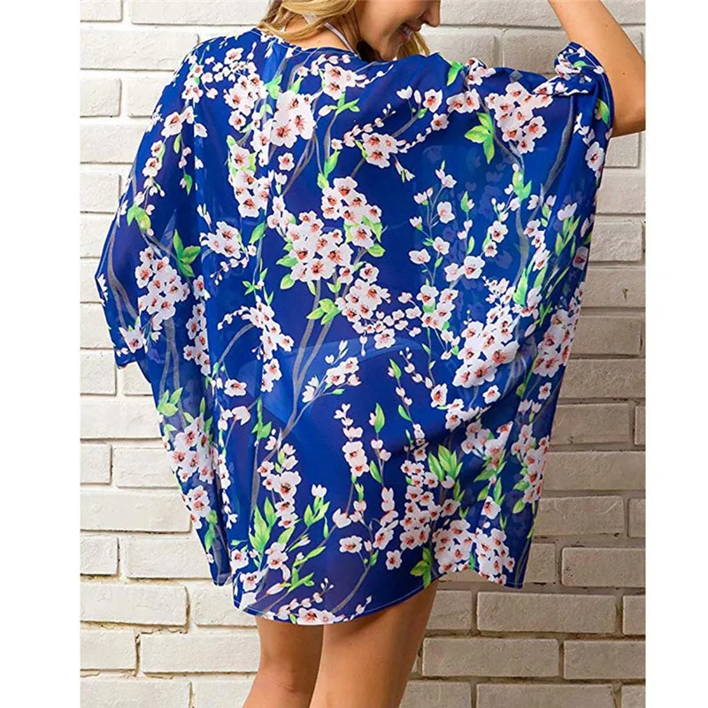 2019 Women Beach Tops Print Swimwear Cardigan Swimsuit Bikini Cover Up Loose Coat Jaqueta Feminina Trench Sun Protection Y1# (8)