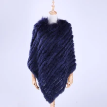 Модные роскошные женские вязаные пуловеры с натуральным кроличьим мехом, отделка мехом енота, накидка-пончо, свободный размер