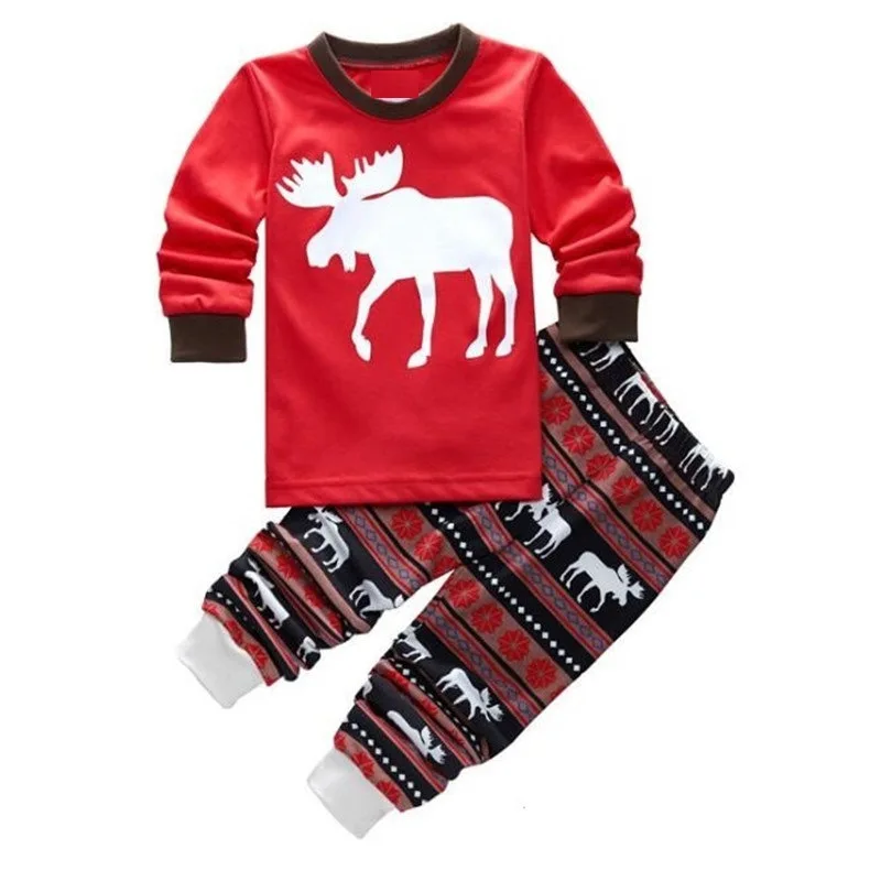 1 New Year Christmas Baby Boys Girls Sleepwear Set Kids Pajamas Suit Santa Reindeer Cartoon Nightwear Toddler Children Clothing