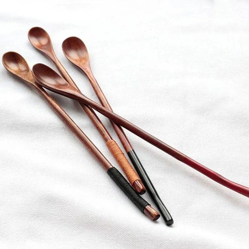 

1PC Wooden Spoon Long Handled Honey Coffee Tea Spoon Teaspoon Tableware Natural Wood SpoonKids Rice Dessert Spoon