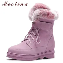Meotina/теплые шерстяные зимние ботинки; женские ботильоны с натуральным мехом, визуально увеличивающие рост; полуботинки из коровьей замши на молнии; женская зимняя обувь; размеры 34-39