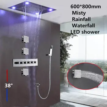 

Multifunction rainfall waterfall curtain LED Shower Head with Thermostatic Shower mixer 4inch spray body jet sensor shower set