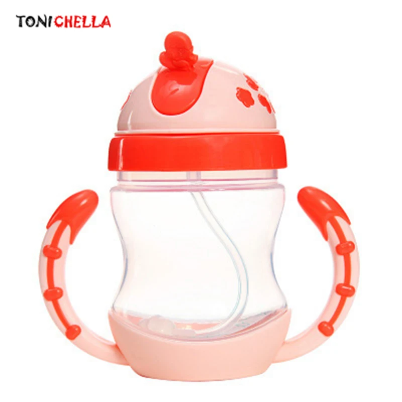 Colorful Baby Children Learn Drinking Flasks With Silicone Straw Bottle