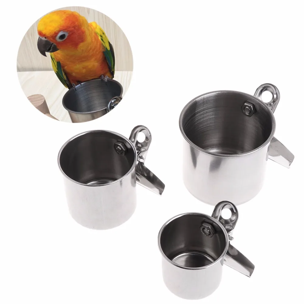 1Pc High Quality Stainless Steel Food Water Feeding Bird Single Cups