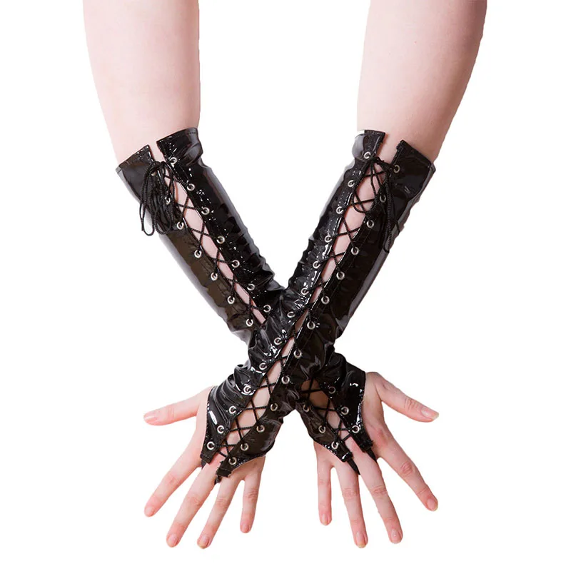 Latex Gothic Fetish Clubwear Elbow Gloves Women's Fashion Lace Up