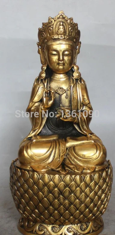 

xd 00223 13"China Bronze Seat Lotus Kwan-yin Bodhisattva Goddess Shakyamuni Buddha Statue