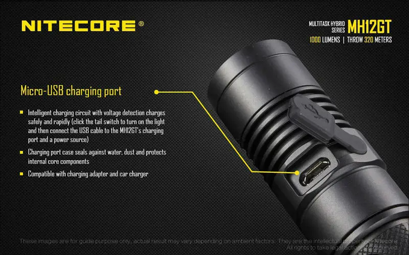 Nitecore 1000 LM mh12gt XP-L Hi V3 светодиодный USB Перезаряжаемые фонарик поиск спасения Портативный Факел + 3400 мАч батарея + чехол + K1