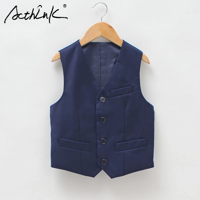 ActhInK New 2017 School Boys Vest Brand England Style Gentle Boys Wedding Waistcoat Kids Party