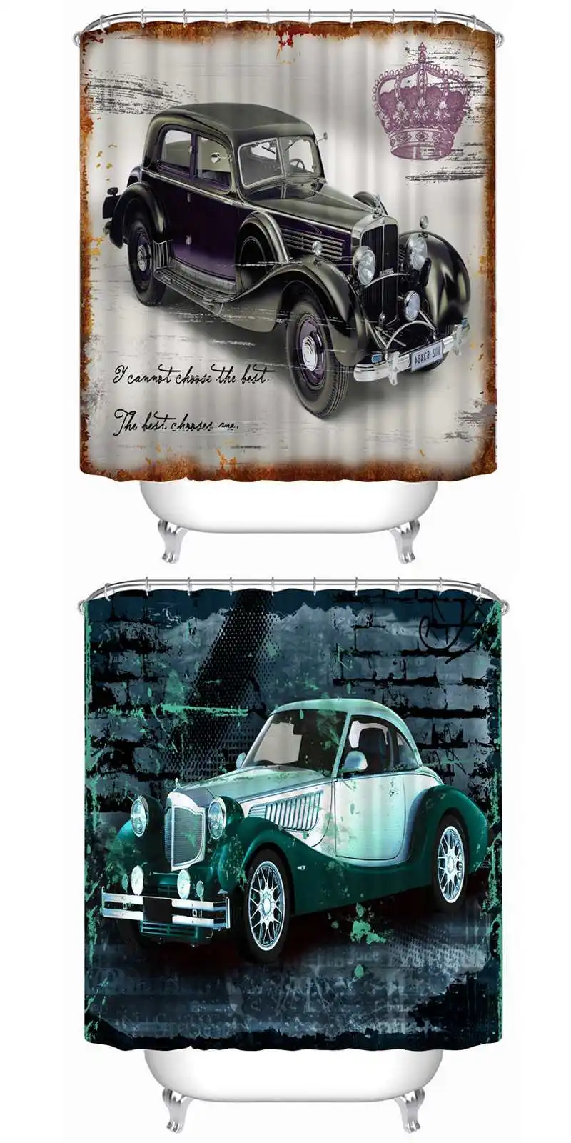 72x72 -Inch Completely Polyester Colormix Car Series Shower Curtains with 12 Rings