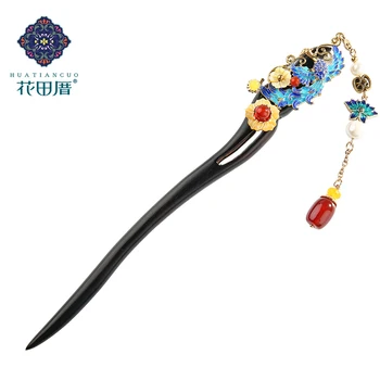 

Ethnic Handmade Tassel Pendant Hair Sticks Black And Ebony Red Stone Bead Alloy Phoenix Shell Flower Female Accessories FZ-18057