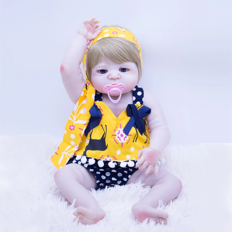 

100% vinyl skin bebes reborn baby doll toy Realistic silicone babies dolls 55cm alive girl Fake baby shower toy with blue eyes