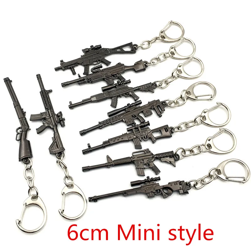 

12 Style Mini PUBG cf Weapon Gun Keychain M416 AWM Keychain Metal Alloy Key Ring Key Holder 6cm Blister Card Package