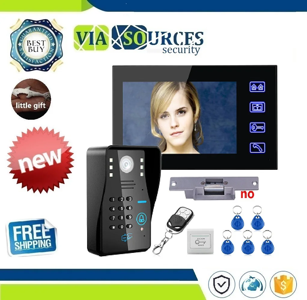 

Touch Key 7" Lcd RFID Password Video Door Phone Intercom System Kit+ Electric Strike Lock+ Wireless Remote Control unlock