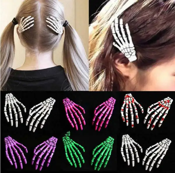 

2 PCS/SET New Skull Hand Bone Hairpin Gripper Ghost Skeleton Hair Clips Hairclips Bone Claw Hair Accessories