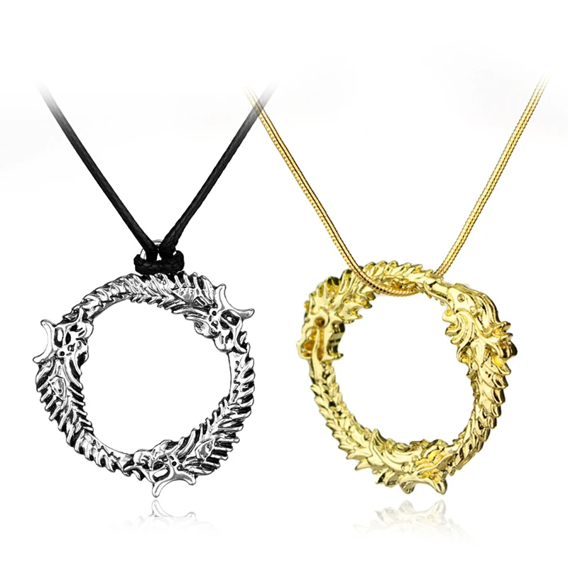 

dongsheng Game Series The Elder Scrolls TES Skyrim Official Ouroboros Pendant Necklace Skyrim Personality Dragon Necklaces-30