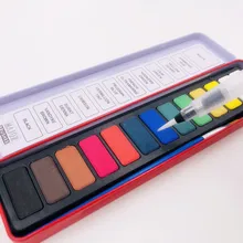 Улучшенный 12 цветов Твердый водный Набор цветных кисточек с красками с кистью портативный водный цвет пигмент для художника товары для рукоделия 2 кисти