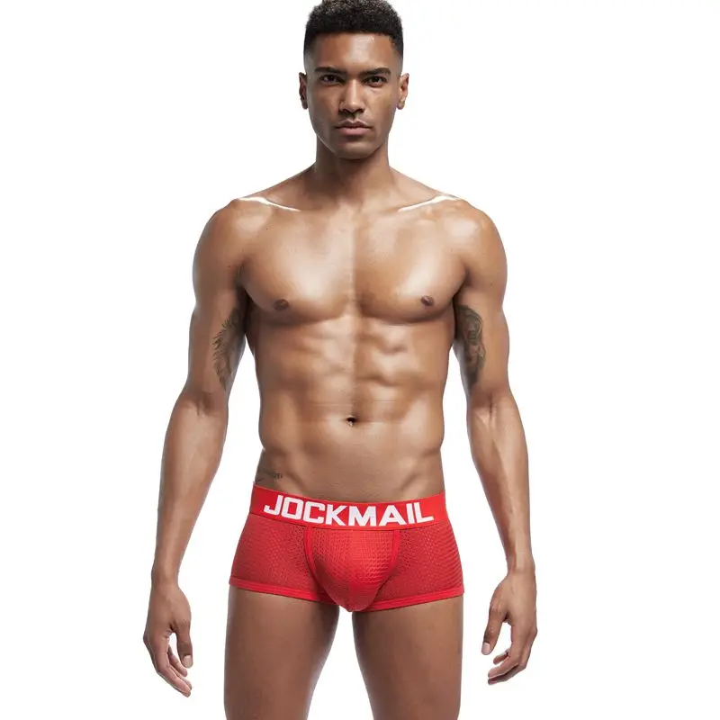 JOCKMAIL, 4 шт./лот, сексуальное мужское нижнее белье, боксеры, дышащая сетка, мужские трусы, u-образные выпуклые мужские боксеры, мужские трусы, летняя мужская одежда