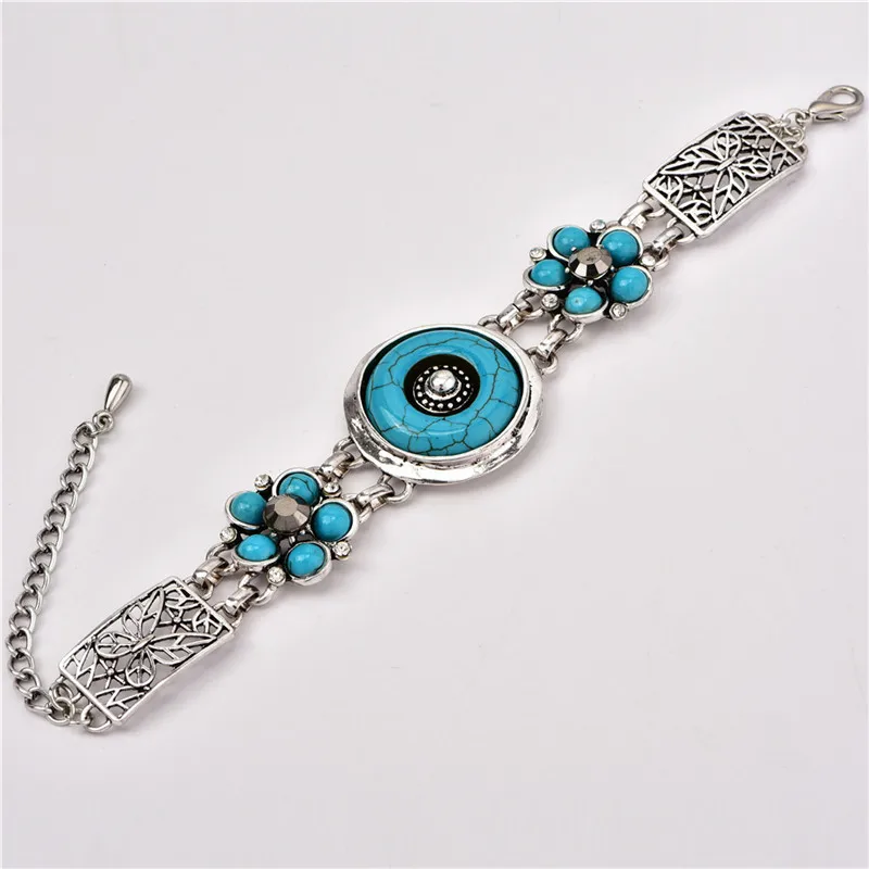 Circle Blue Stone Bracelet For Women Butterfly Plum Flower Bracelet Vintage Antique Silver Plated Flower Fashion Jewelry TB314