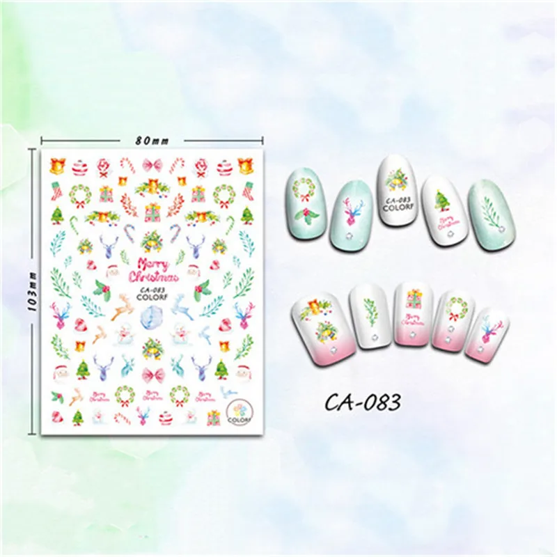 1 лист, красочные рождественские наклейки для дизайна ногтей, наклейки для самостоятельного маникюра, украшения для ногтей - Цвет: 03